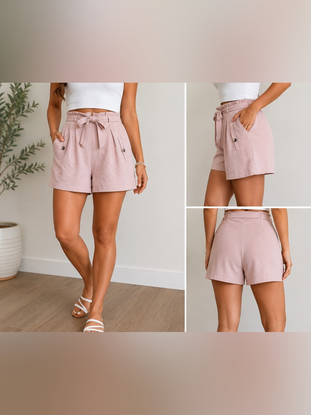 SOHO Blush Pink Paperbag Waist Belted Shorts Womens Size 10 High Rise